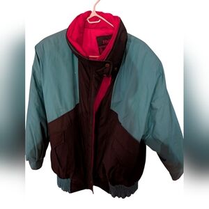 Teal and Black with pink winter Jacket- Large